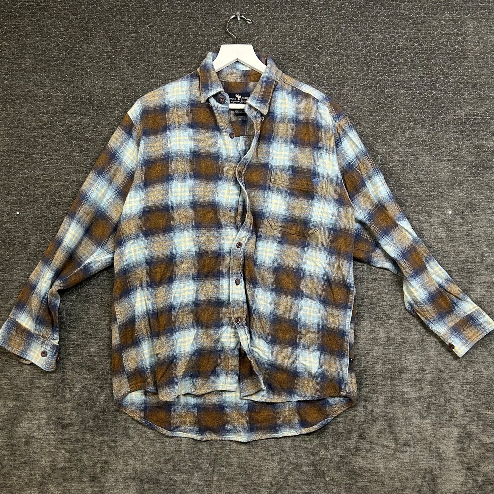 Vintage Moose Creek Flannel Shirt Men's Blue Brown Plaid Button Down - Large